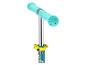 Poignées turquoise de trottinette pour enfants avec le mot « SCOOTER » et une pince jaune.