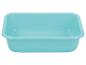 Bassine rectangulaire en plastique turquoise aux coins arrondis.