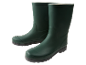 Une paire de bottes de pluie vertes.