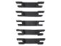 Cinq clips en plastique noirs pour fixer quelque chose.