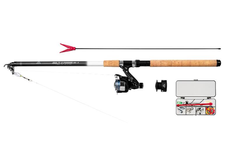 Ensemble de pêche Crivit : canne Multi-X Feeder, moulinet et accessoires.