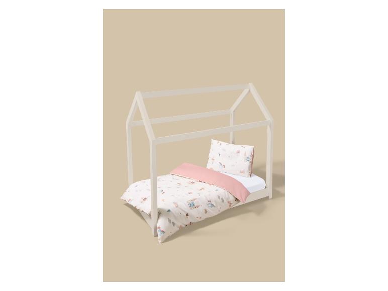 Lit cabane pour enfants avec parure de lit imprimée fantaisie
