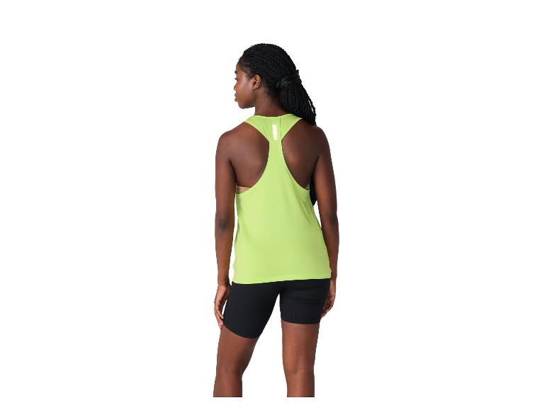 Débardeur de sport femme vert lime et short noir, vue de dos.
