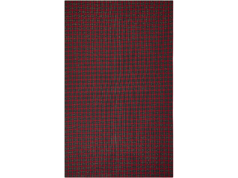 Tissu à carreaux rouge et vert foncé avec de fines lignes dorées.