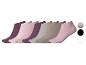 Lot de huit paires de socquettes invisibles pour femmes, dans des tons de rose, violet et gris.