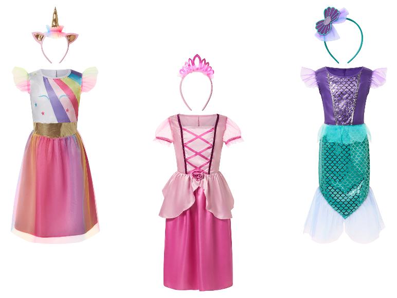 Trois déguisements pour enfants: licorne, princesse et sirène.