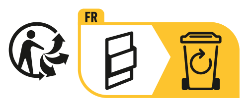 Étiquette de recyclage FR : le produit doit être jeté dans une poubelle de recyclage.