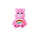 Ours en peluche rose avec un arc-en-ciel sur le ventre