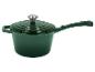 Casserole en fonte émaillée vert foncé avec couvercle et bouton argenté
