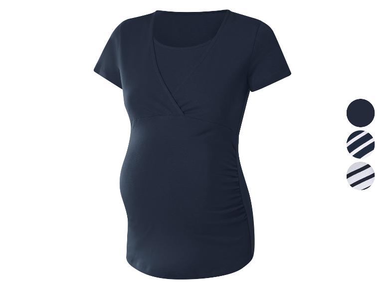 T-shirt de maternité à manches courtes bleu marine avec encolure cache-cœur et motifs rayés optionnels.
