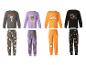 Quatre ensembles de pyjamas d'Halloween pour enfants avec divers motifs effrayants.