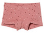 Un slip rose avec des pois blancs et marrons.