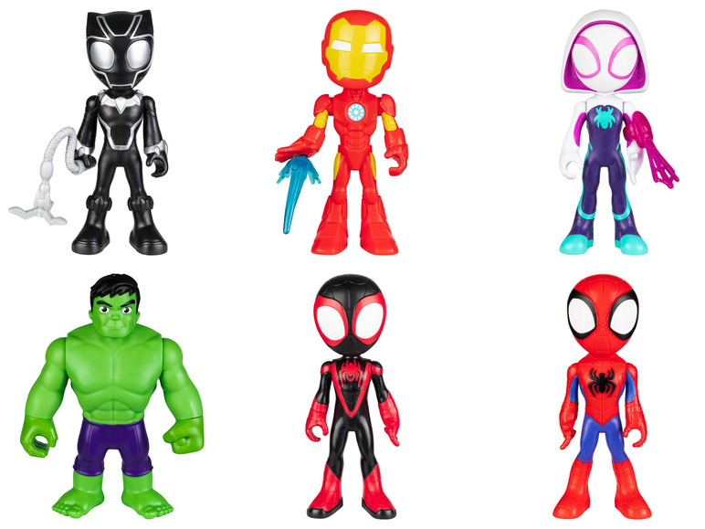 Figurines Black Panther, Iron Man et Spider-Man.