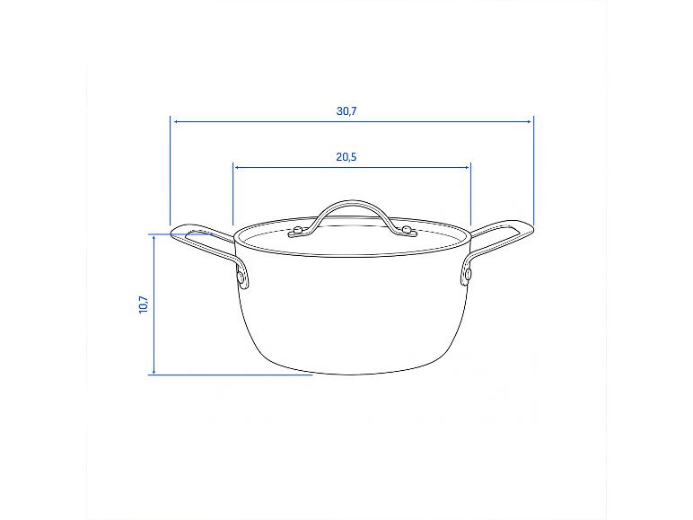 Casserole Premium SILVERCREST® avec couche de cuivre, vue latérale avec dimensions.