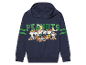 Sweat-shirt à capuche Peanuts bleu marine avec des rayures vertes.