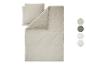 Parure de lit en mousseline beige avec taies d'oreiller et options de couleur/motif.