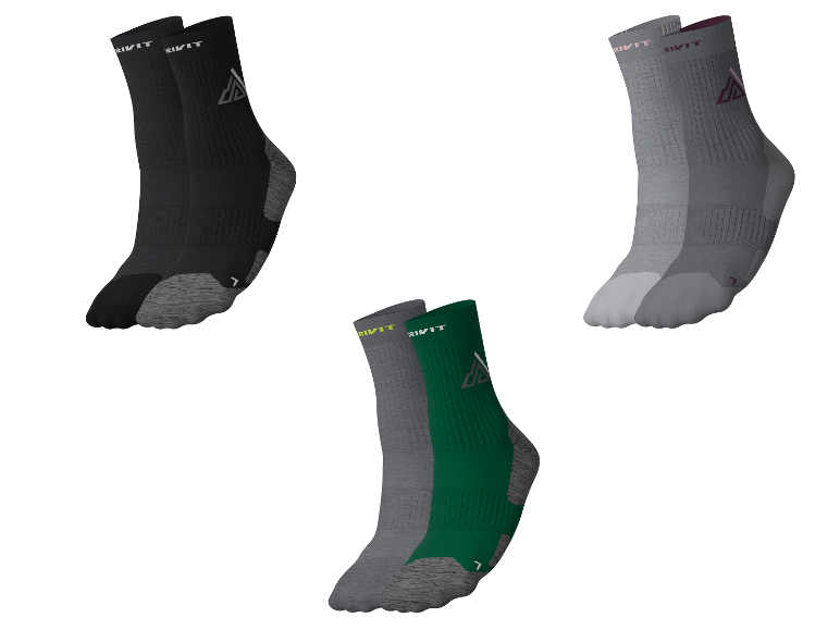 Chaussettes d'extérieur CRIVIT Premium, 2 paires : noires, grises et vertes