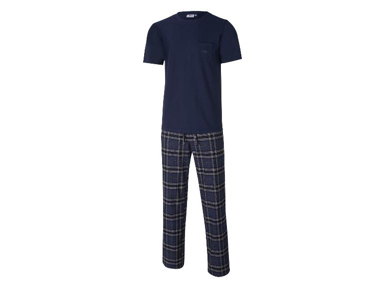 Pyjama homme bleu marine à manches courtes avec pantalon à carreaux.