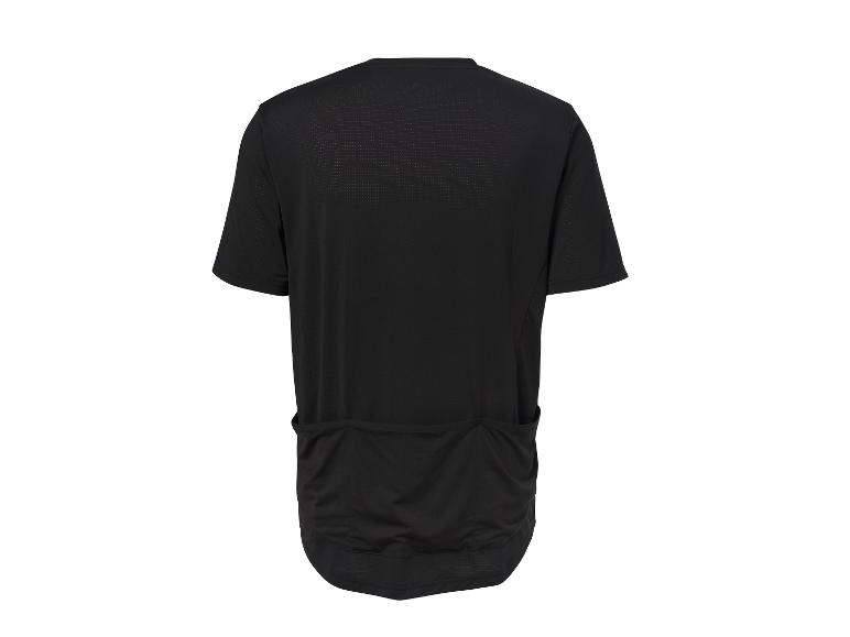Maillot de cyclisme noir à manches courtes avec poches arrière, vue de dos.
