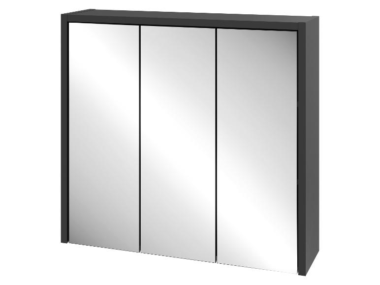 Armoire de salle de bain à trois portes avec miroirs, sur fond blanc.