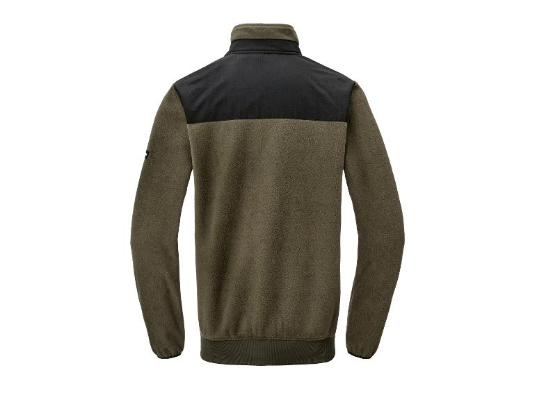 Polaire homme vert olive avec empiècement noir sur les épaules, vue de dos