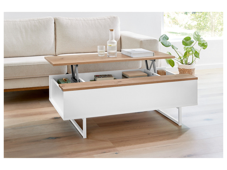 Aller en mode plein écran : LIVARNO home Table basse Madrid, 110 x 37,5 x 58 cm, imitation chêne/blanc - Image 2