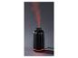 Diffuseur d'arômes noir avec brume rouge et base lumineuse sur fond sombre.
