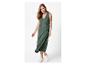 Robe midi vert olive à encolure en V et modèle portefeuille.