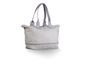 Un sac cabas en toile gris avec deux anses.