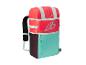Sac à dos rouge et turquoise avec logo FB.