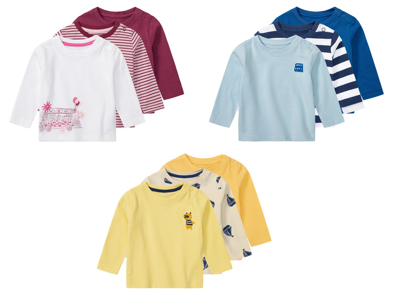 Aller en mode plein écran : lupilu® Lot de 3 t-shirts à manches longues bébé - Image 1