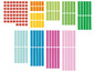 Blocs plats de différentes couleurs et tailles, y compris rouge, jaune, vert, bleu, rose et bleu clair.