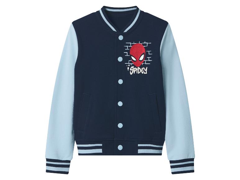 Blouson bomber enfant bleu marine avec manches bleu clair et imprimé visage de Spidey