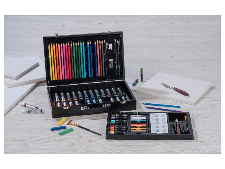Kit d'art CREANDO avec crayons de couleur, peintures, pastels à l'huile et toiles.