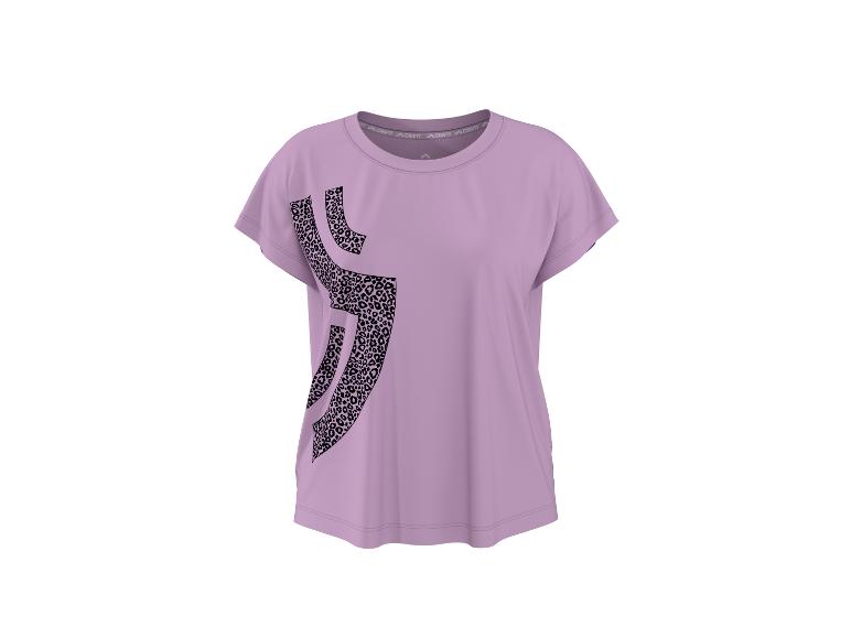 T-shirt femme lilas à manches courtes avec un motif léopard noir.