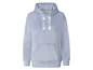 Sweat-shirt à capuche bleu clair avec une poche.