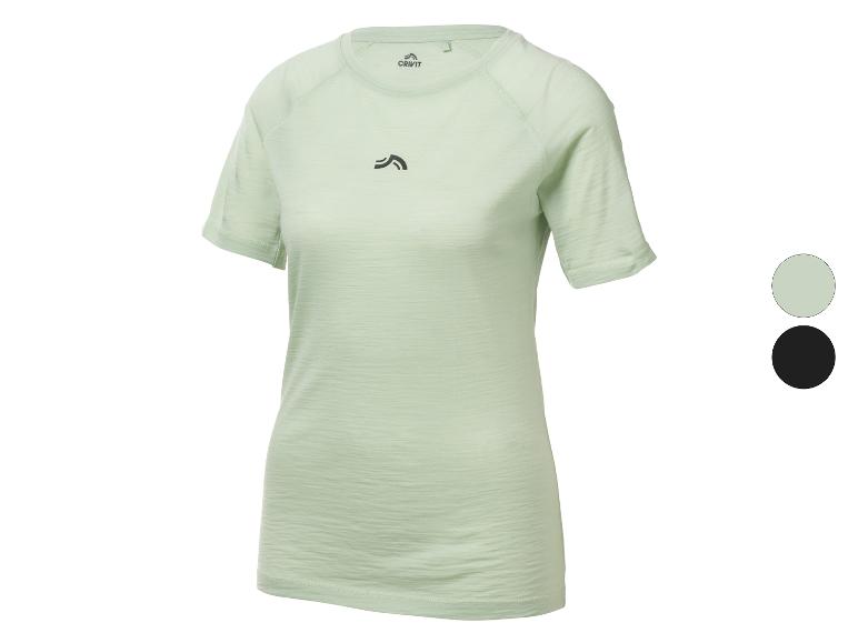 T-shirt CRIVIT vert clair à manches courtes pour femme avec logo noir