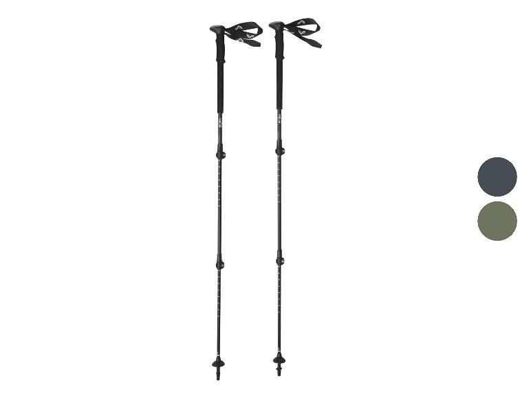 Une paire de bâtons de trekking noirs avec des sangles et des détails blancs.