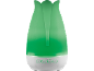Diffuseur d'arômes vert en forme de tulipe avec boutons de commande pour la lumière, la minuterie et la brume.