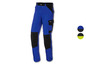 Pantalon de travail bleu avec des détails noirs et des protections pour les genoux.