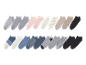 24 paires de chaussettes courtes de couleurs et motifs variés.