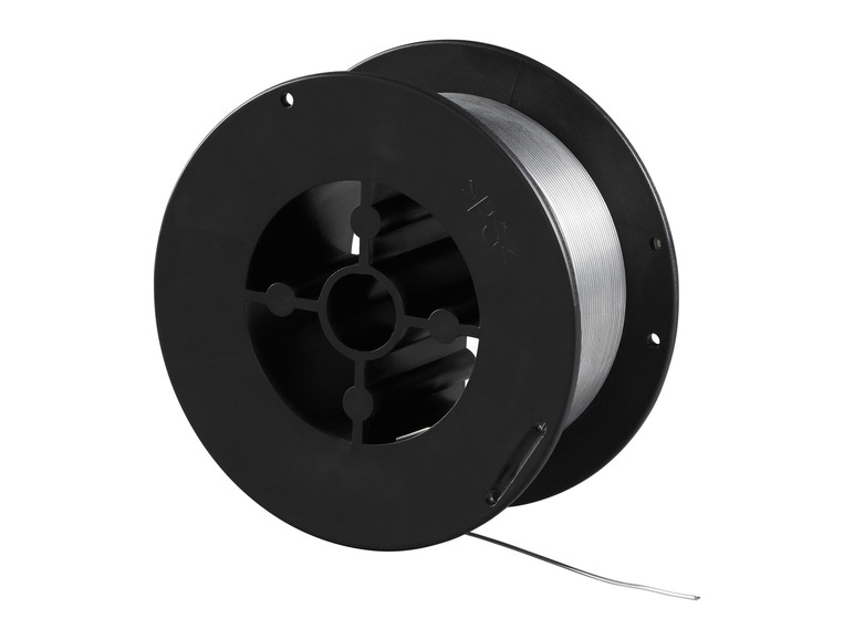 Une bobine de fil argenté sur une bobine noire.