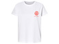 T-shirt blanc avec un imprimé de palmiers et le texte 'Waves of life'.