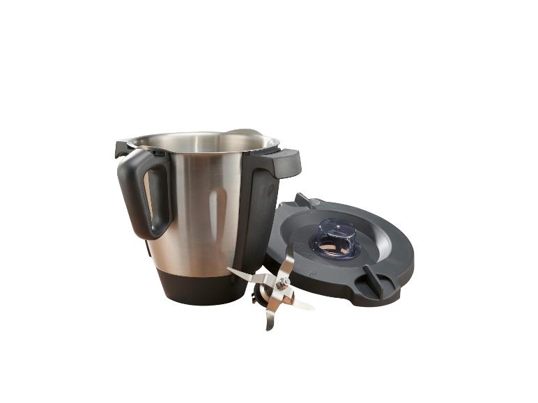 Robot de cuisine avec bol en acier inoxydable, couvercle et lame
