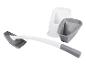 Ensemble brosse et support WC silicone gris et blanc.