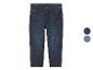Jeans enfant, coupe droite, disponibles en bleu foncé et bleu moyen.