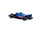 Voiture de course miniature bleue et rose avec jantes blanches sur fond noir