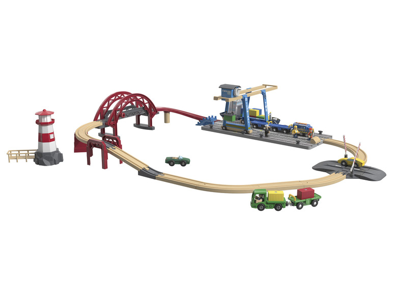 Aller en mode plein écran : Playtive Set de chemin de fer port à conteneurs en bois XL - Image 3