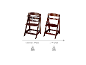 Chaise haute en bois marron réglable pour bébés (6 mois-3 ans, max 15 kg) et adultes (3-99 ans, max 70 kg).