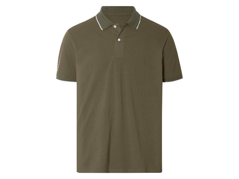 Polo vert olive avec bord blanc.
